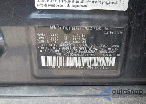 2011 Subaru Legacy 2.5I Limited z USA, uszkodzony, nr VIN 4S3BMBK6XB3232942